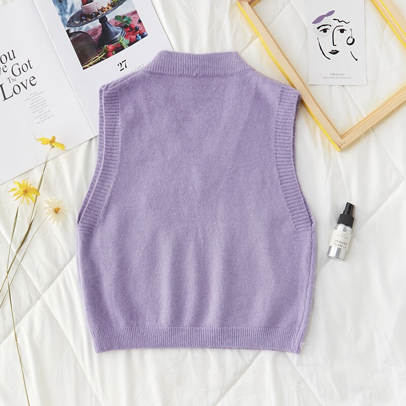 Jesienno-zimowa sweter kamizelka damska dekolt w serek dziergane litery z kwiatowym nadrukiem kamizelka damska bez rękawów luźne damskie kamizelki dzianinowe swetry