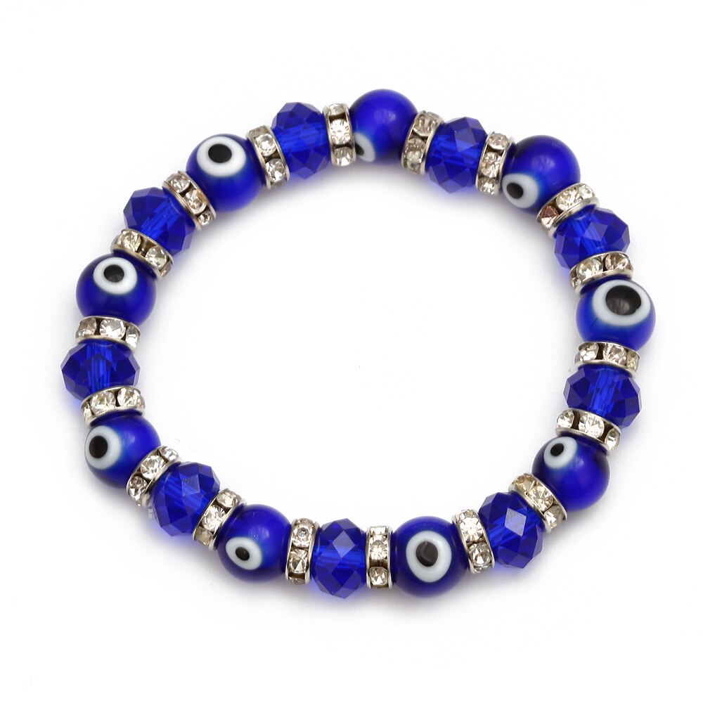 Meibeads 1pc moda azul turco mau olho charme pulseiras de cristal de vidro contas pulseira para mulheres meninas elástico artesanal jóias