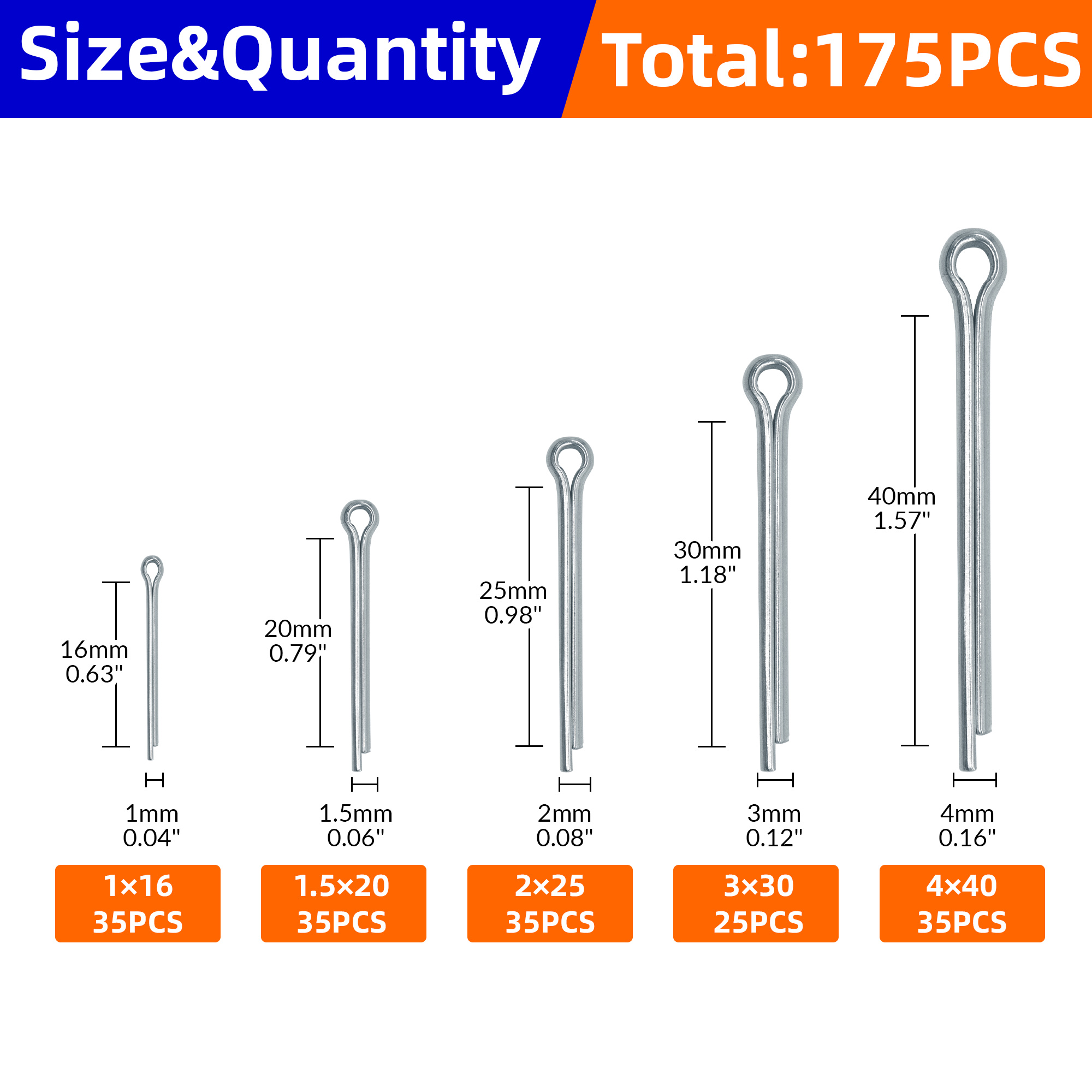 175Pcs Sliver Split Pins Cotter Fixings Assorted S... – Vicedeal