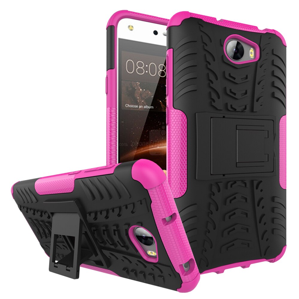 For Huawei Y5II Y5 ii 2 / Y6 II Compact CUN U29 CUN-U29 CUN-L21 CUN-L01 Case Armor Hybrid Silicone Stand Cover Honor 5A LYO-L21: Pink