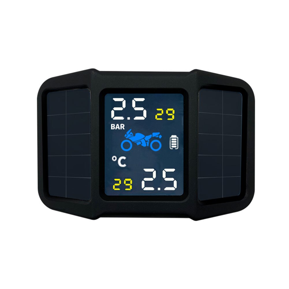 Real-time Display Solar Power TPMS With 2 External Sensor Motorcycle Tire Pressure Monitoring System Pressure Temperature Alarm