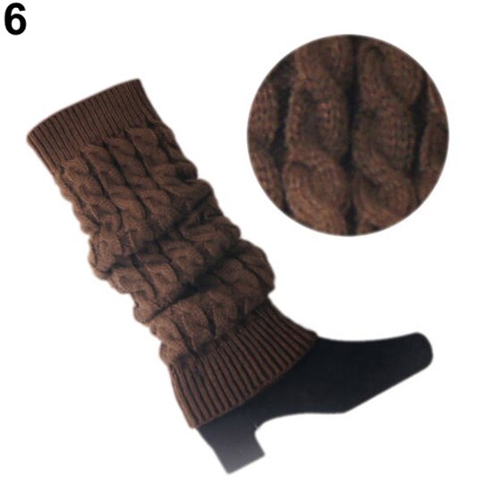 Salg！！ dame & #39 ;s hæklet kabelstrik flettet vinterbenvarmere støvlemanchetter toppers sokker: Kaffe