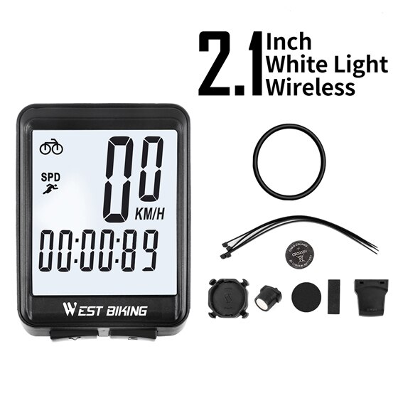 WEST BIKING Waterproof Bicycle Computer WirelessWired MTB Bike Cycling Odometer Stopwatch Speedometer Watch LED Digital Rate: White Light-Wireless