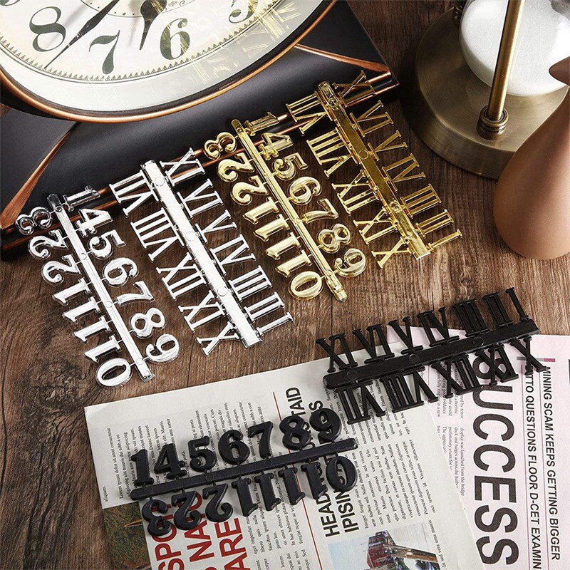 15 Pieces Clock Numerals Kit DIY Digital Clock Numbers Clock Hands Replacement Parts Clock Accessories (Roman Numerals)