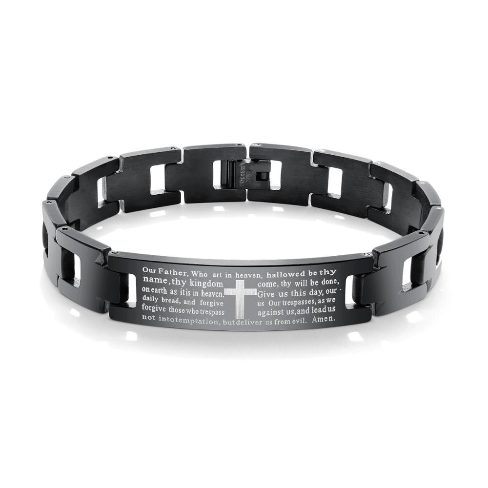 Bijoux fantaisie en acier inoxydable 316L métal anglais espagnol seigneur prière noir mâle hommes Bracelets bracelet: English