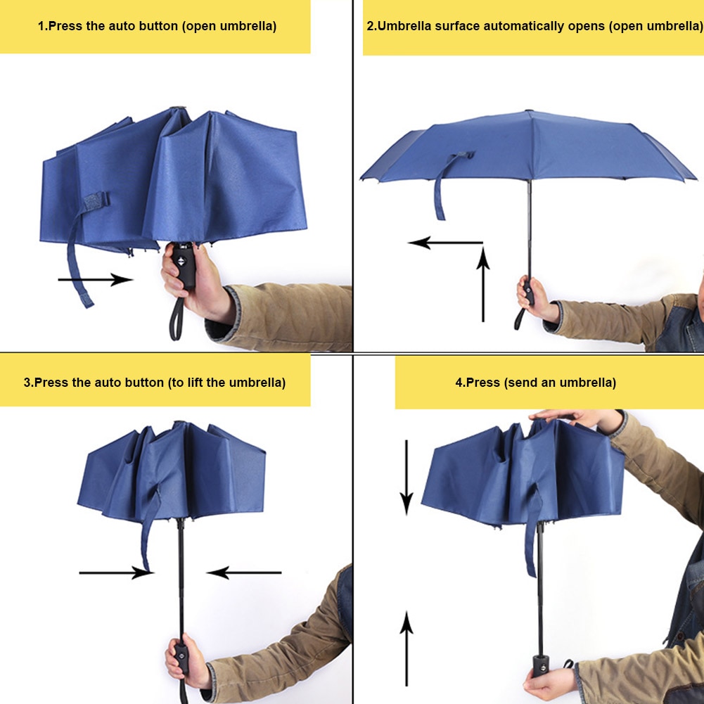 Folding Umbrella Rain Anti-UV Waterproof Automatic Open Close Portable 3 Fold For Travel XR