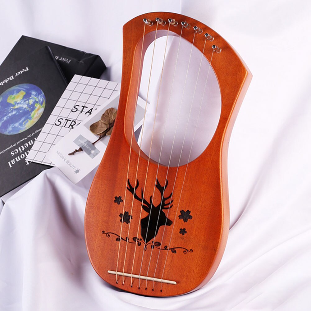 Mahogany Toy Entertainment Compact Kids Instrument 7-String Lightweight Wooden Musical Lyre Harp