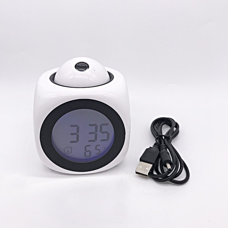 Creatieve Aandacht Projectie Digital Weer Lcd Snooze Klok Bell Alarm Display Backlight Led Projector Thuis Klok Timer: white