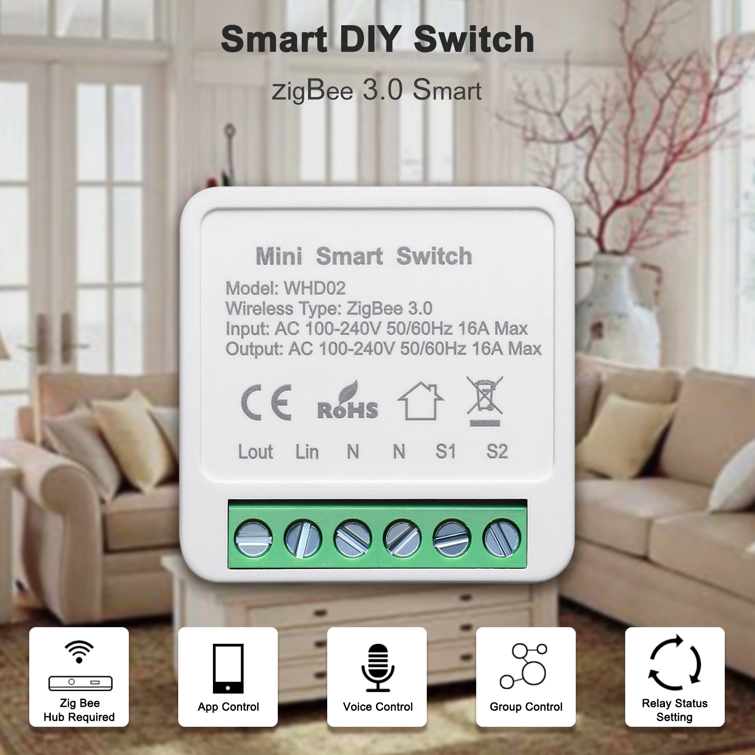 Tuya Smart ZigBee Switch Module Home Automation DIY Breaker Supports 2 Way Control, Work with Alexa Google Home