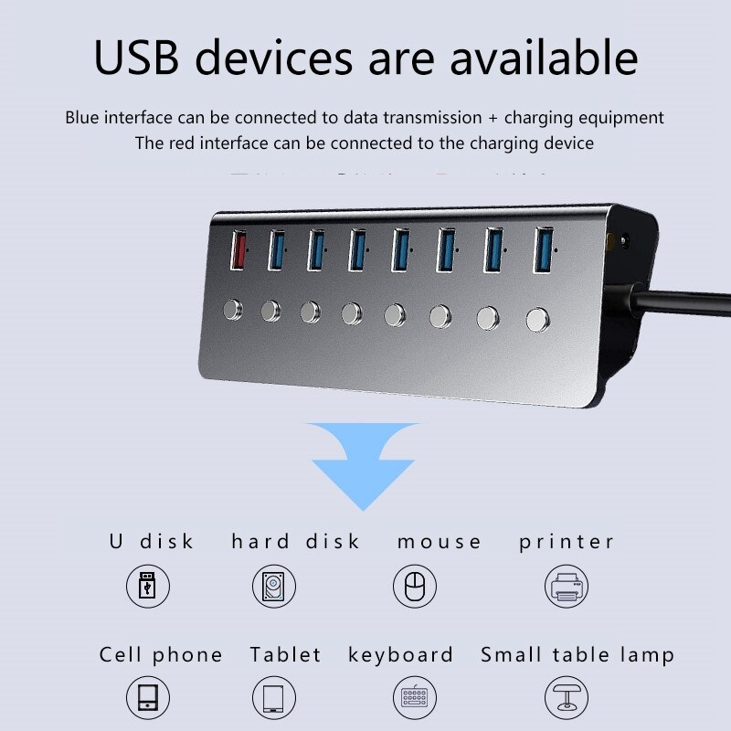 Usb 3.0 hubb med oberoende switch strömförsörjning port dator multi-interface one-drag sju expander