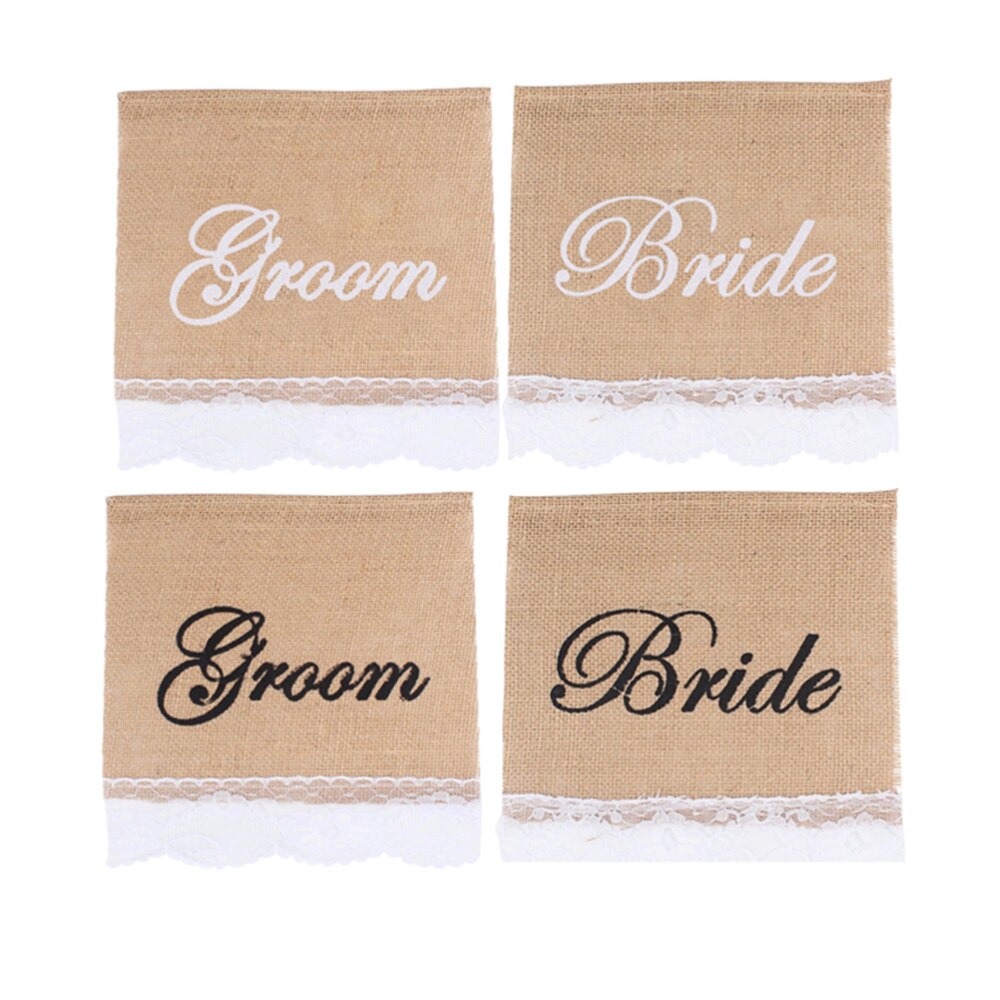 1pc Groom Bride Sign Chair Banner Chair Decor Sign Linen Flag Chair Sign for Wedding Anniversary Reception