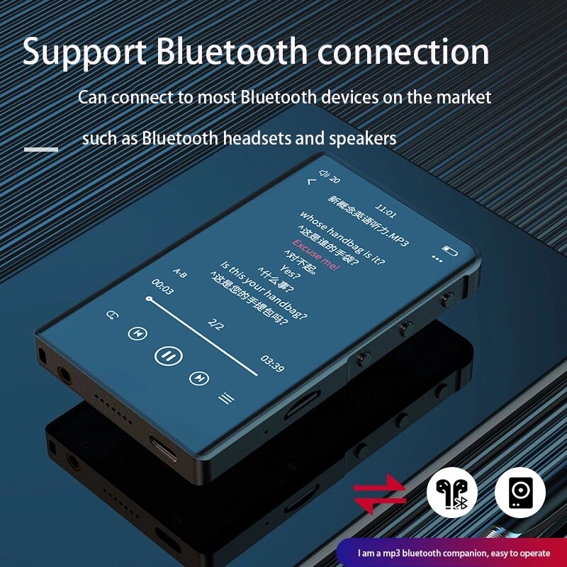 RUIZU H9 Metal MP4 Player Bluetooth 5.0 Built-in Speaker 3.8inch Full Touch Screen Support FM Radio,Recording,Video,E-book
