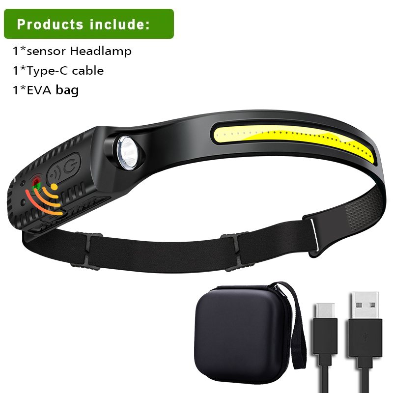 USB wiederaufladbare Stirnlampe, Induktionsscheinwerfer, COB-LED-Sensor, Stirnlampe, eingebauter Akku, Taschenlampe, 5 Beleuchtungsmodi, Scheinwerfer: Rot