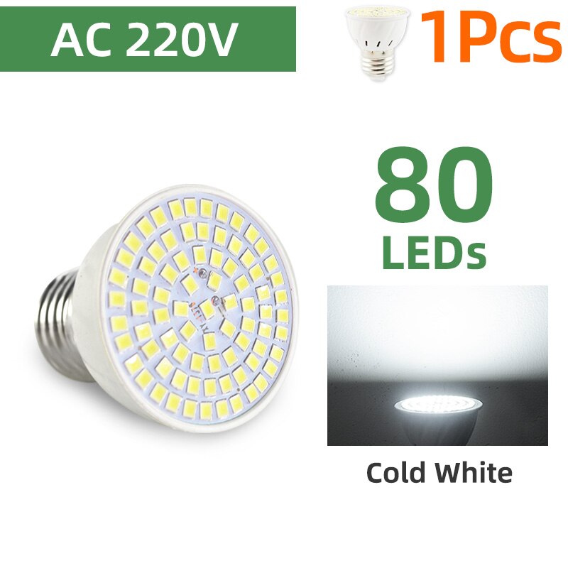 Kps Led Grow Light E27 Lampada Led Grow Lamp Volledige Spectrum 4W 30W 50W 80W Indoor plant Lamp Ir Uv Bloeiende Hydrocultuur: 1pc Cold 220V 80LED / 220v