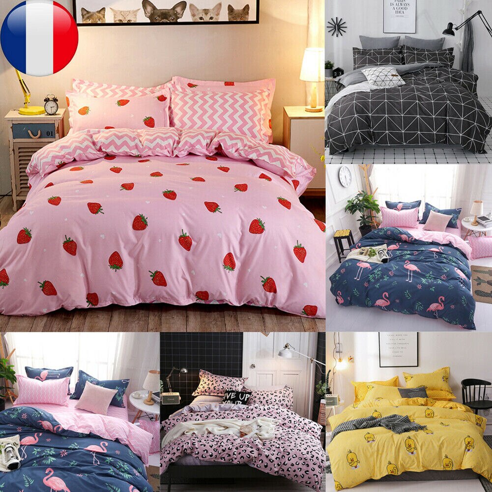 4pcs Flamingo Duvet Quilt Cover Pillowcases Bedding Set Single Double King Super