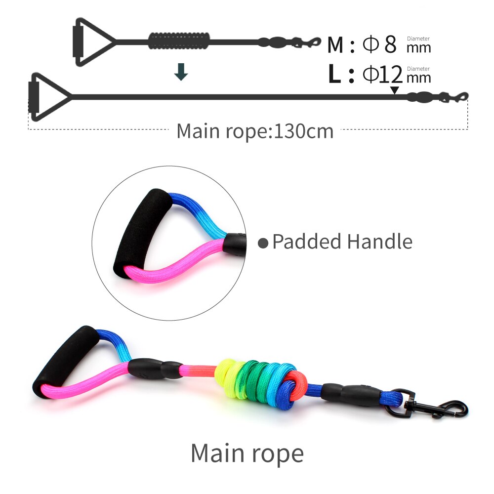 Regenbogen Hunde Leine 3 in 1 Nylon mit gepolstert Griff 360 ° schwenken Keine Verwicklung für gehen und Ausbildung leinen Für Große Hund