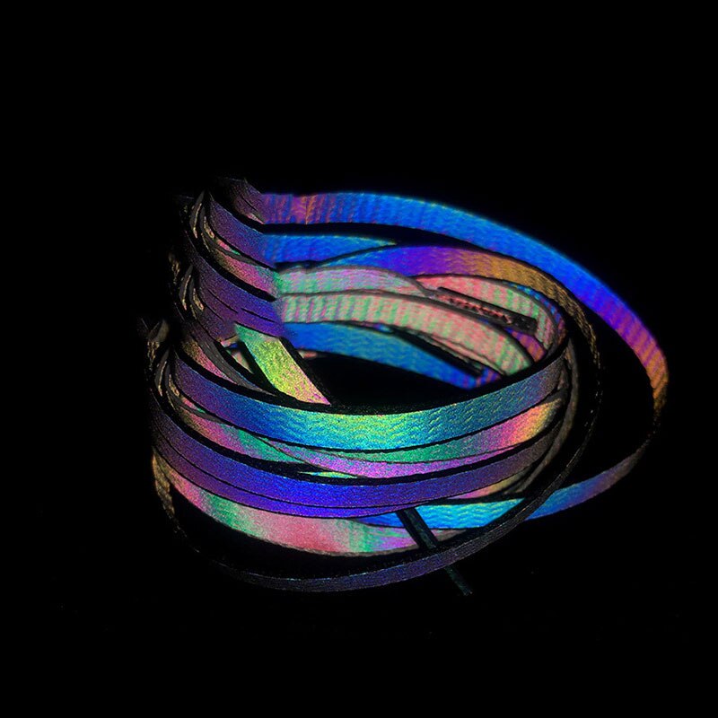 Lacets réfléchissants holographiques Double face, chaussures de sport plates très lumineuses,