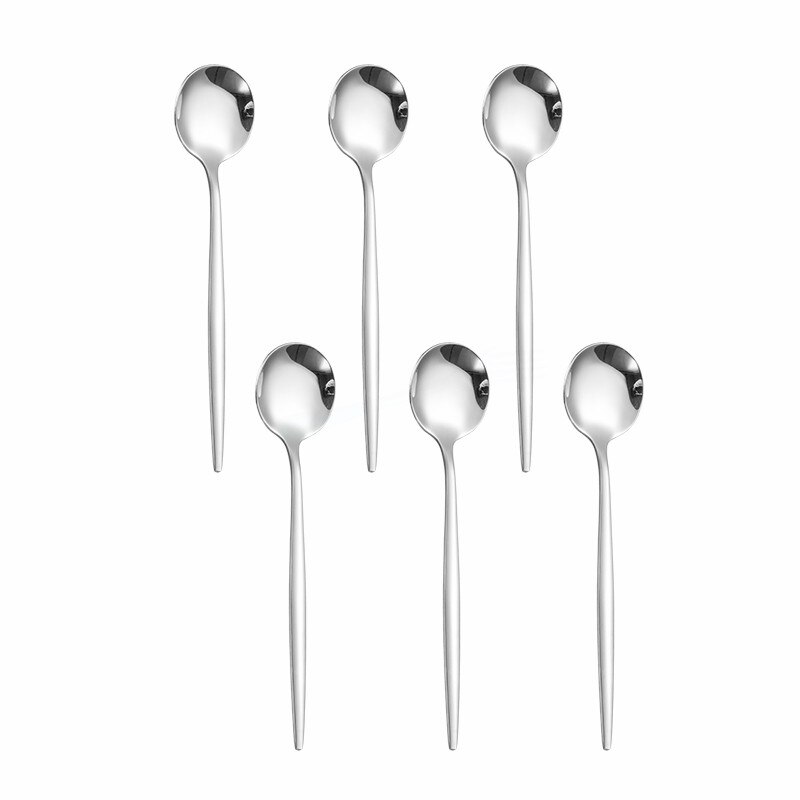 6Pcs Black Silver Cutlery Set Stainless Steel Tea Spoons Dinnerware Set Kitchen Flatware Silverware Tableware Set Eco Friendly: silver 6pcs