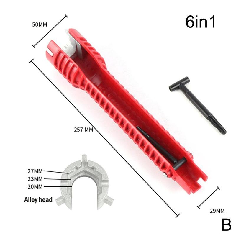 Multifunction Faucet Wrench Sink Installer Tools Water Pipe Spanner Tackle Tool for Toilet Bathroom Kitchen Repair Tools: 6 IN 1 RED