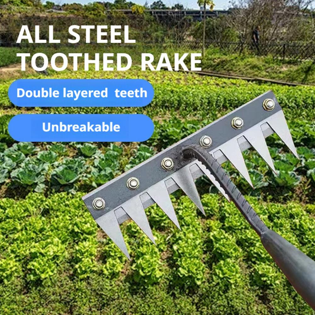 5/6/7/8 Teeth Garden Rakes Weeding Tool Hand Agricultural Nail Harrow Metal Harrow Effortless Soil Turning Farming Tools