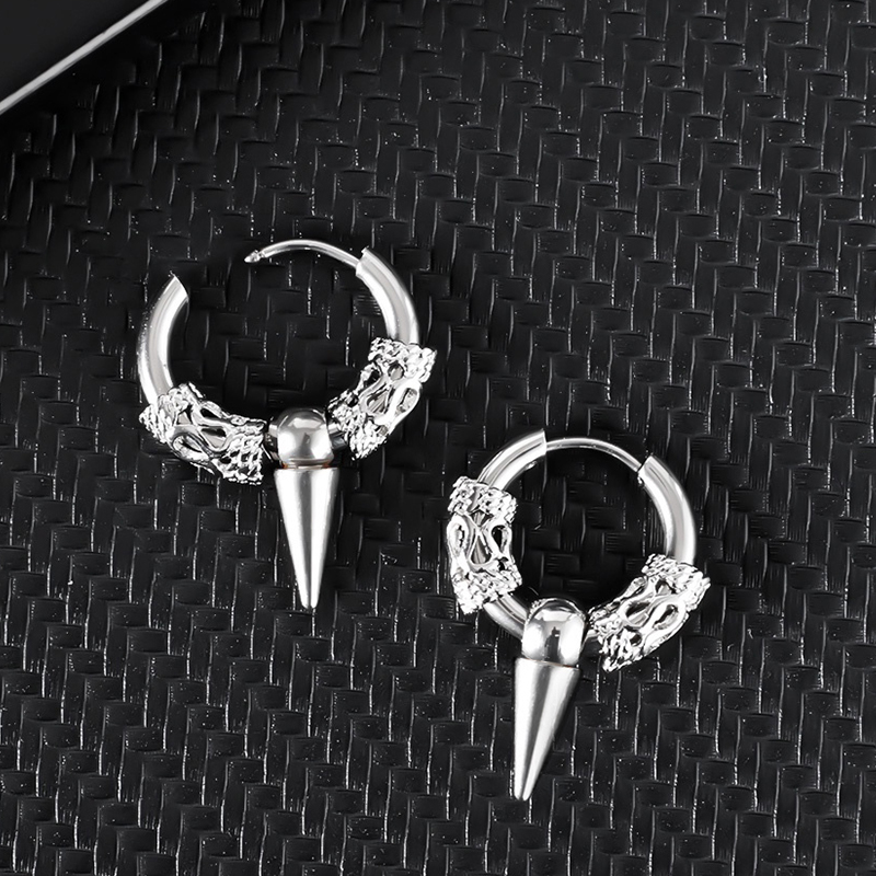 1 paire de boucles d'oreilles gothiques Punk en acier inoxydable pour hommes et femmes, Hip Hop Rock Vintage motif Dragon, cercle, bijoux