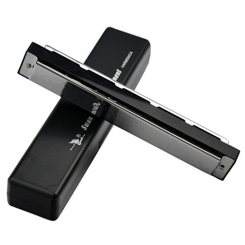 Silver Harmonica Metal 24 Holes With 48 Tones Tremolo Harmonica C Key Octave-tuned Mouth Organ with Case For Harmonica Beginner