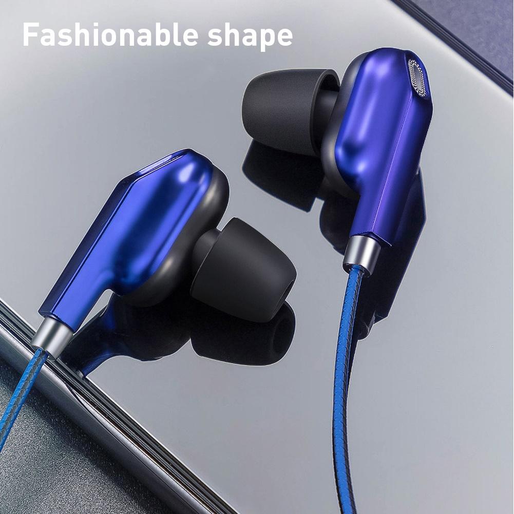 3.5mm kabelgebundene in-ear-sportkopfhörer mit 2 treibern, quad-moving-coil-treiber, hifi-bass, hd-mikrofon und galvanisiertem gehäuse
