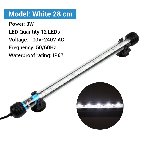 NICREW Aquarium Licht LED Wasserdicht Aquarium Licht Tauch Lampe 5050 SMD LED Bar 18-48CM Beleuchtung für Aquarium 100 V-240V: Weiß 28cm