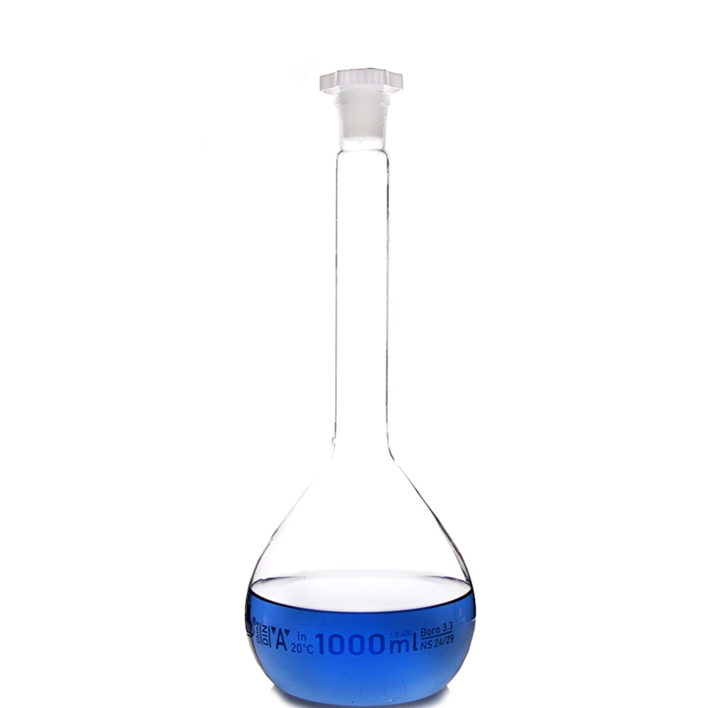 1000ml Transparante Lab Borosilicaatglas Maatkolven met plastic Stopper Kantoor Lab Chemie Clear Glaswerk Supply