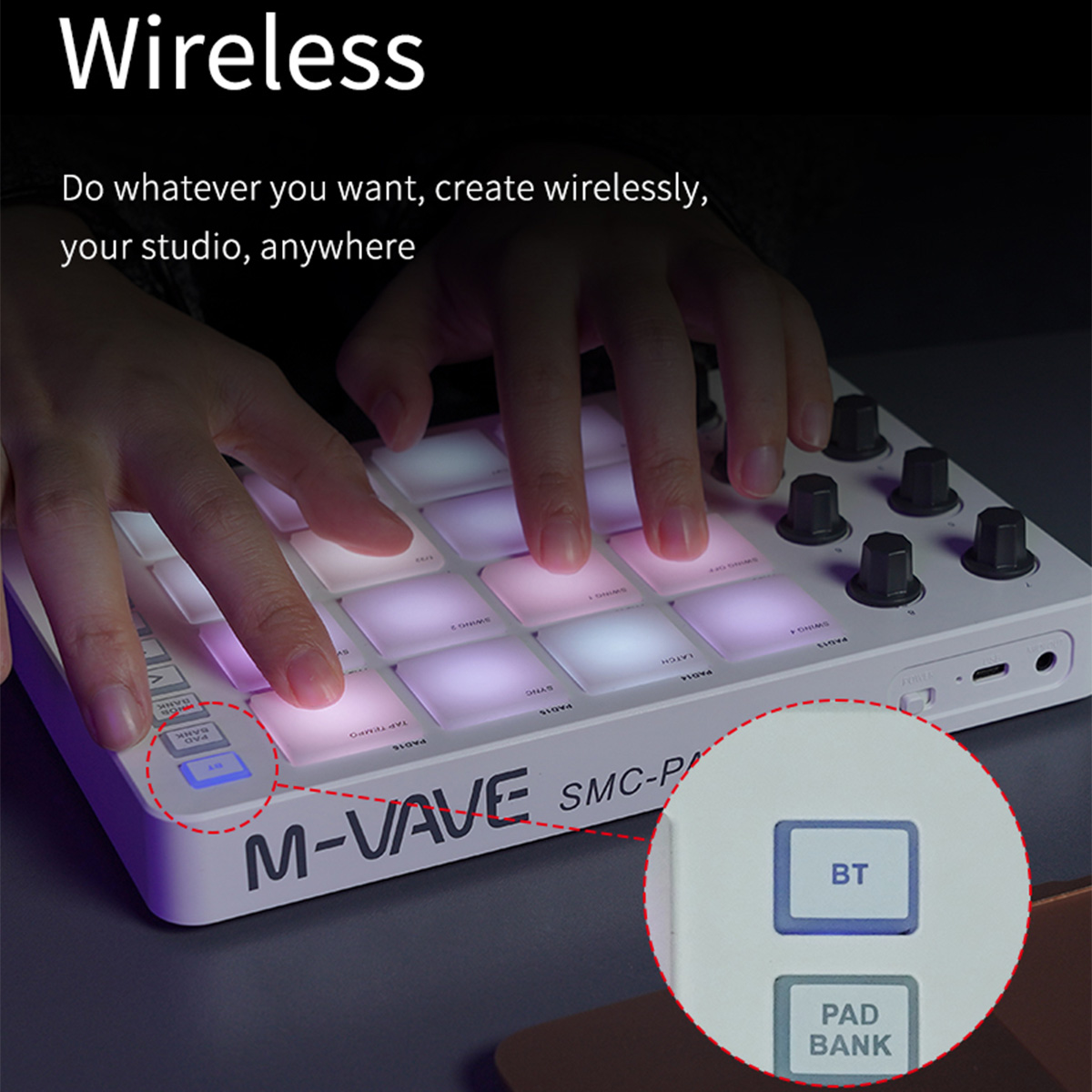 Controlador MIDI inalámbrico M-VAVE SMC-PAD, teclado de percusión adecuado, interfaz de USB-C, portátil, almohadilla MIDI pequeña