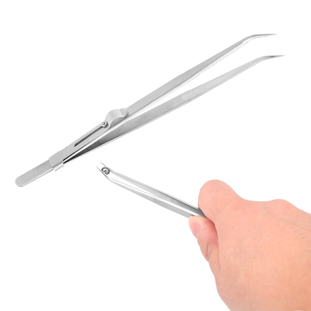 DIYWORK Presicion Industrial Tweezers for Jewelry Electronic Curved Tip Anti Static Stainless Steel Slide Lock Adjustable