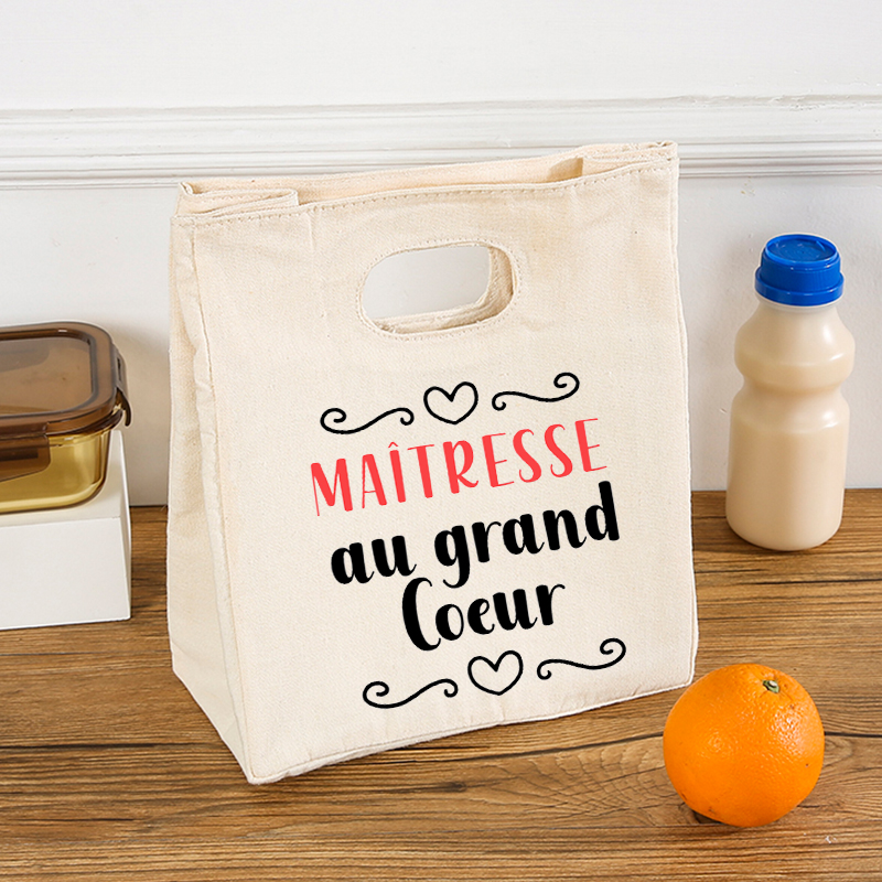 Merci Maîtresse geïsoleerde lunchtas voor dames Koeltas Thermische tas Draagbare lunchbox Zakken Ijspak Tote Voedsel Picknickzakken Cadeau: Paars
