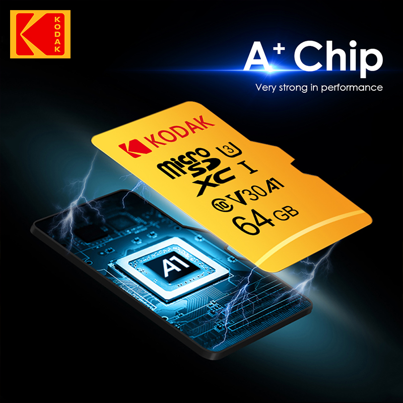 Kodak-Tarjeta de memoria Flash Micro SD, 128GB, 256GB, U3, A1, 32GB, 64GB, TF, 4K, Clase 10, U3, UHS-I, 16GB