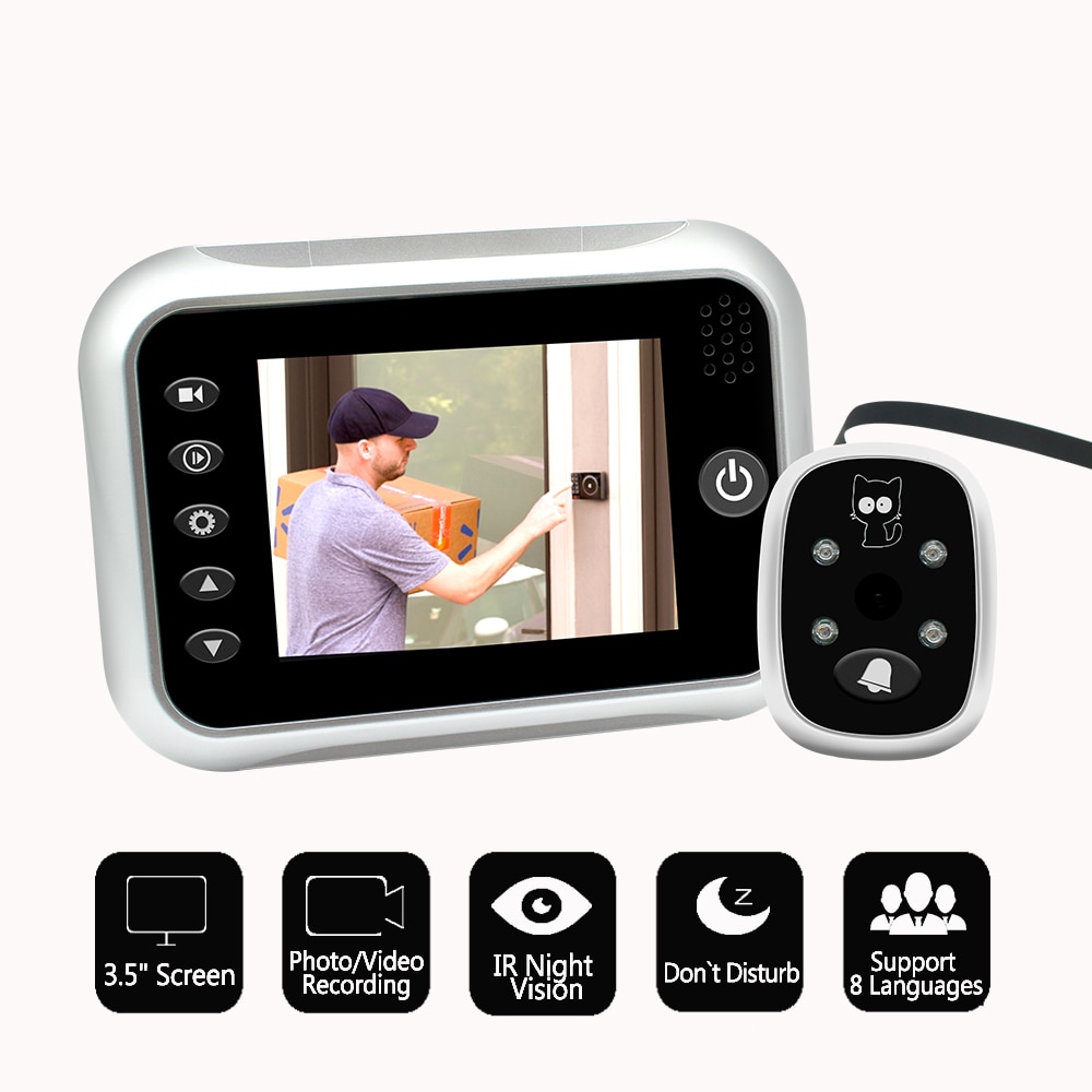 3.5 "lcd farveskærm elektronisk dørklokkefremviser ir natdør kiggeplads kamera foto / videooptagelse digitalt dørkamera