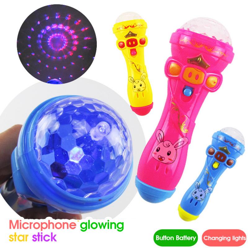 Flash LED proiezione di luce microfono forma di torcia cielo stellato luce Stick luce incandescente giocattolo strumento musicale regalo di natale bambino