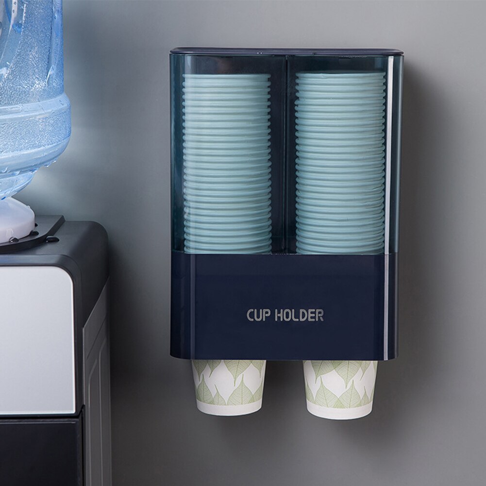 Disposable Cup Dispenser Double Tube Storage Organizer Automatic Space Saving Wall Mounted Holder Transparent ABS Self Adhesive