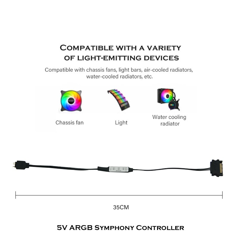 5V 3Pin Rgb Argb Aura Controller Handleiding Sata Voeding Led Verlichting Streep Fan Computer Case Waterkoeling Kit 35Cm