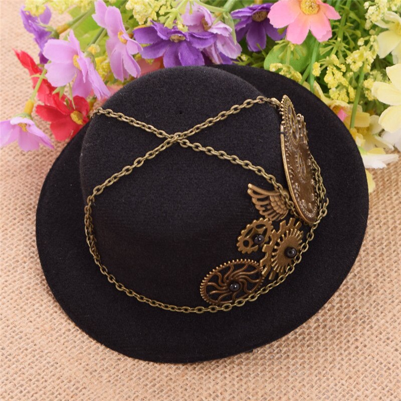 Mini sombrero gótico con cadena de ala para niña, sombrero Retro con clip para el pelo, Steampunk, para Cosplay, para fiestas