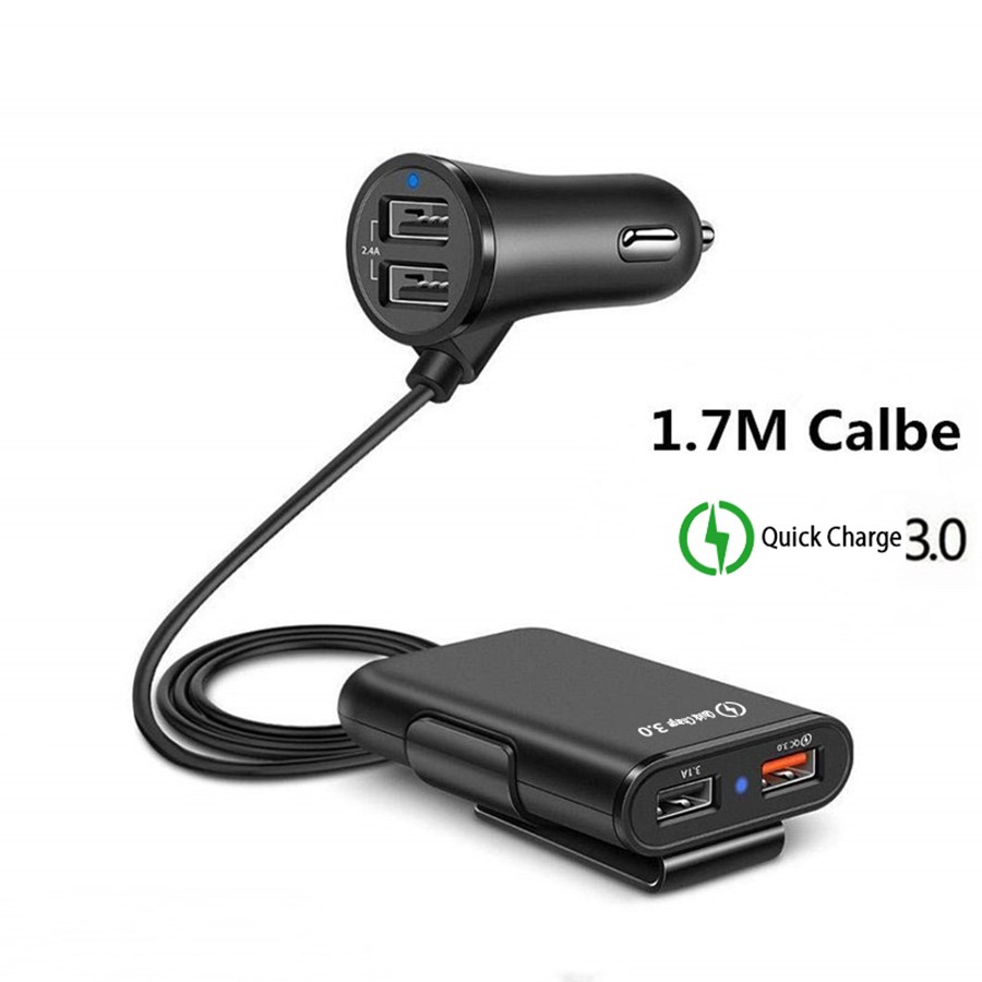 Quick Lading Qc 3.0 Autolader 4 Poorten Usb Car Charger 1.7 M Verlengkabel Voor Mobiele Telefoon Samsung Xiaomi iphone Autolader: Default Title