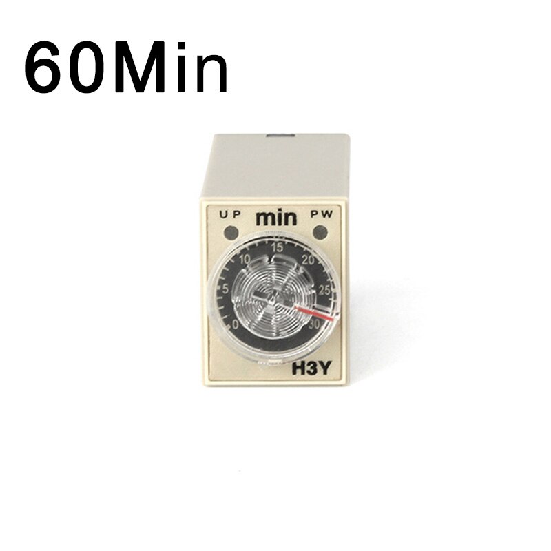 Temporizador de retardo de relé de tiempo con enchufe Base, perilla giratoria de relé de voltaje de 8 pines, 5/10/30/60 minutos/segundos, H3Y-2, AC220V, 1 Juego: 0-60M