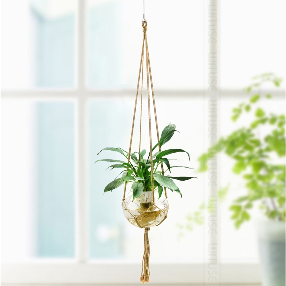 Rural cotton knitted plant hanger hanging planter basket colorful rope 4 legs Plant Hanger 6 Colors