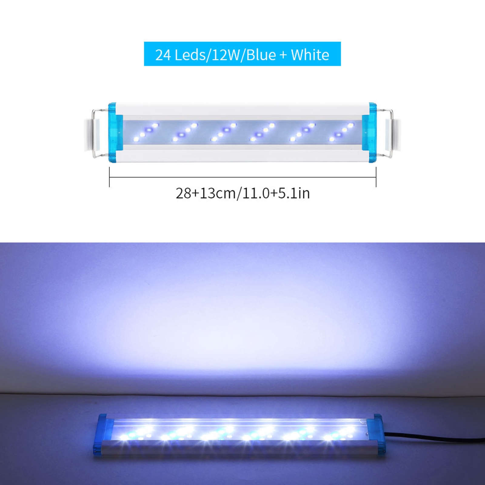 Aquarium LED Light Super Slim Fish Tank Aquatic Plant Grow Lighting 18-48cm Clip on Bracket Lamp For Marine Reef Aquarium: White Blue 28cm
