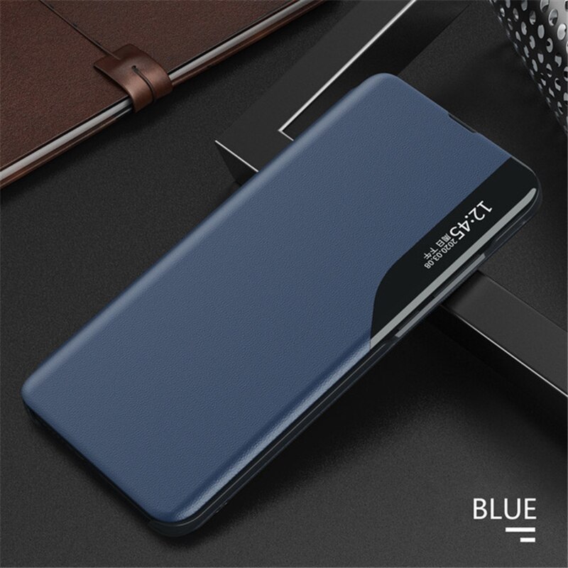 Odwróć skórzany futerał na telefon do Samsung Galaxy S22 Plus 5G luksusowy inteligentny widok z okna magnetyczny stojak na książki do S22 Ultra Funda: For Galaxy S22 Plus / blue