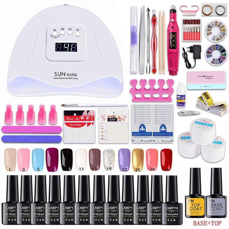 Manicure Set and Electric Nail Drill Machine with 114W UV Led Nail Lamp Drying Nail Set 30/20/18/10 Colors UV Nail Polish Kit: 54w 12 colors fixed
