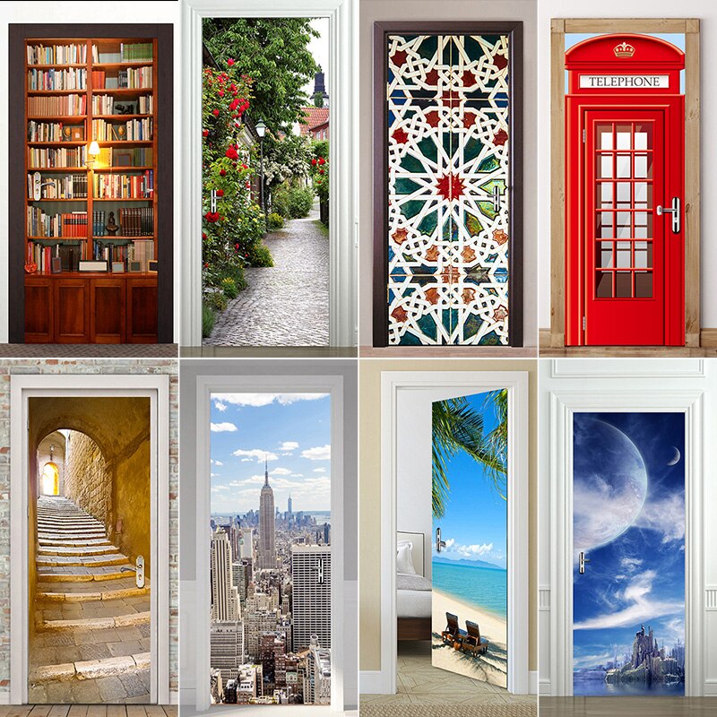 3D Deur Sticker Muurstickers Scene Muurschildering Behang Poster Zelfklevende Pvc Verwijderbare Waterdichte Home Decor Deur Decals