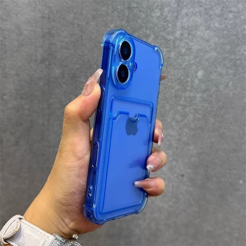 Kartentasche, Brieftasche, transparente Handyhülle für iPhone 16 Profi Max 16 Plus, Stoßstangen-Abdeckung: Eva / Blau