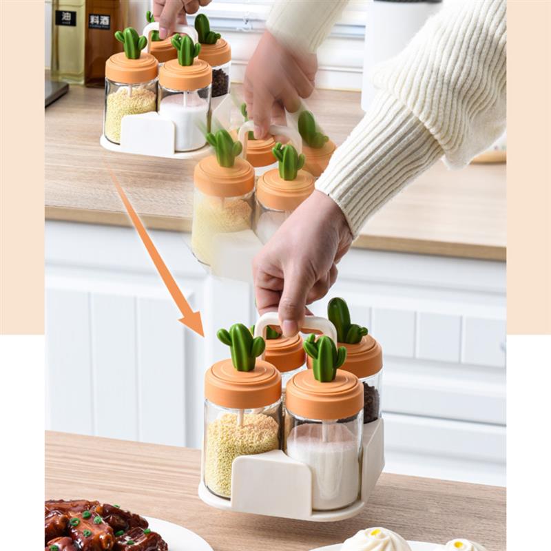 Ensemble de pots à épices en verre, couvercle de Cactus, ensemble de récipients à épices de décoration, boîte d'assaisonnement, sucre sel poudre, récipient de stockage d'épices