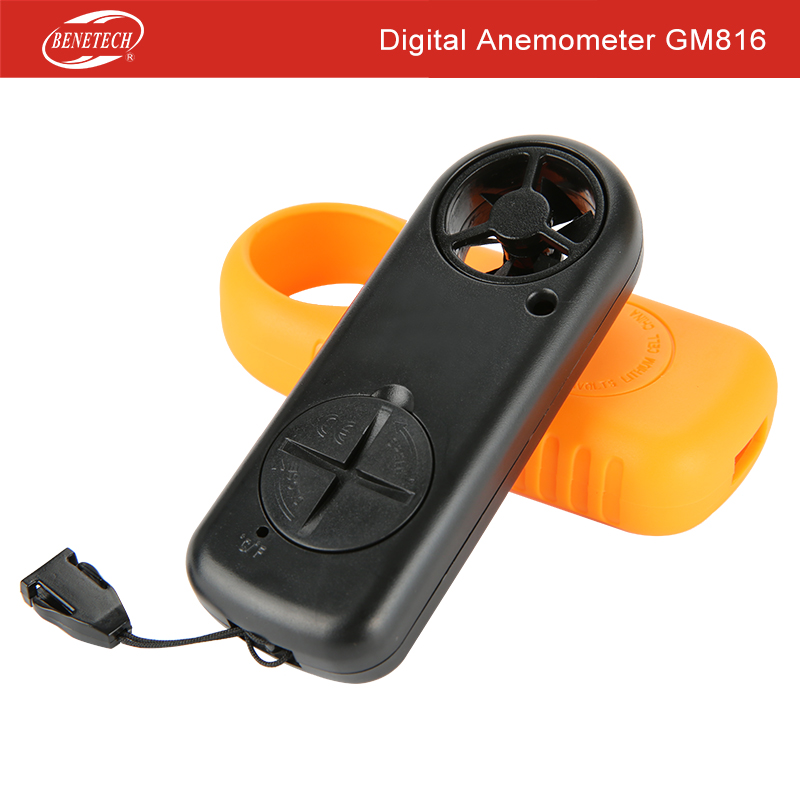GM816 Digitale Mini Anemometer Wind Speed Gauge Meter Lcd Handheld Luchtstroom Windmeter Thermometer