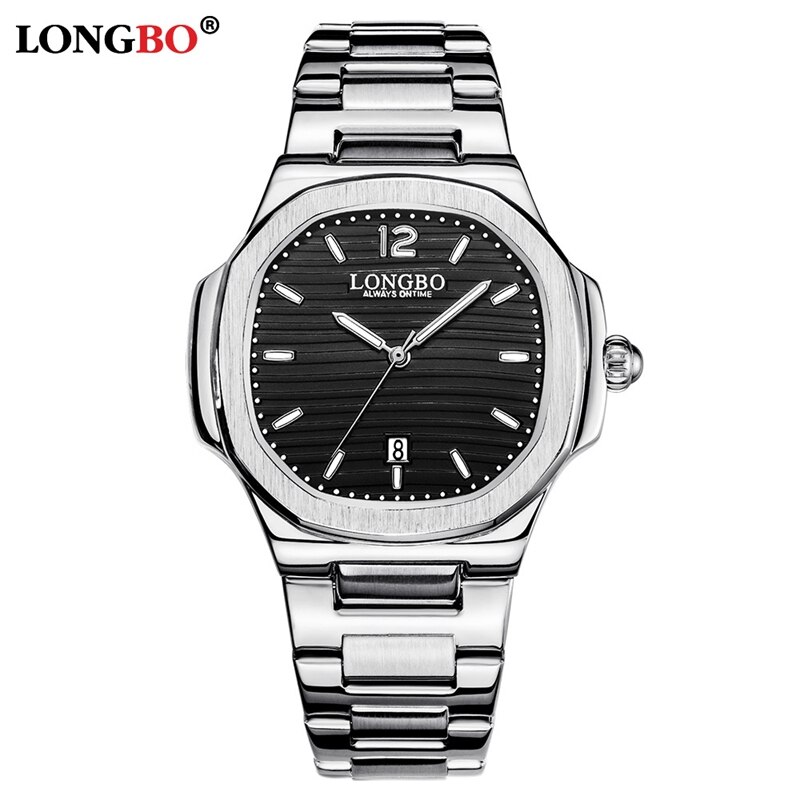 Longbo Gelegeerd Staal Mannen Horloge Chronograaf Heren Top Luxe Gouden Horloges Mannen quartz Horloge: Black Sliver