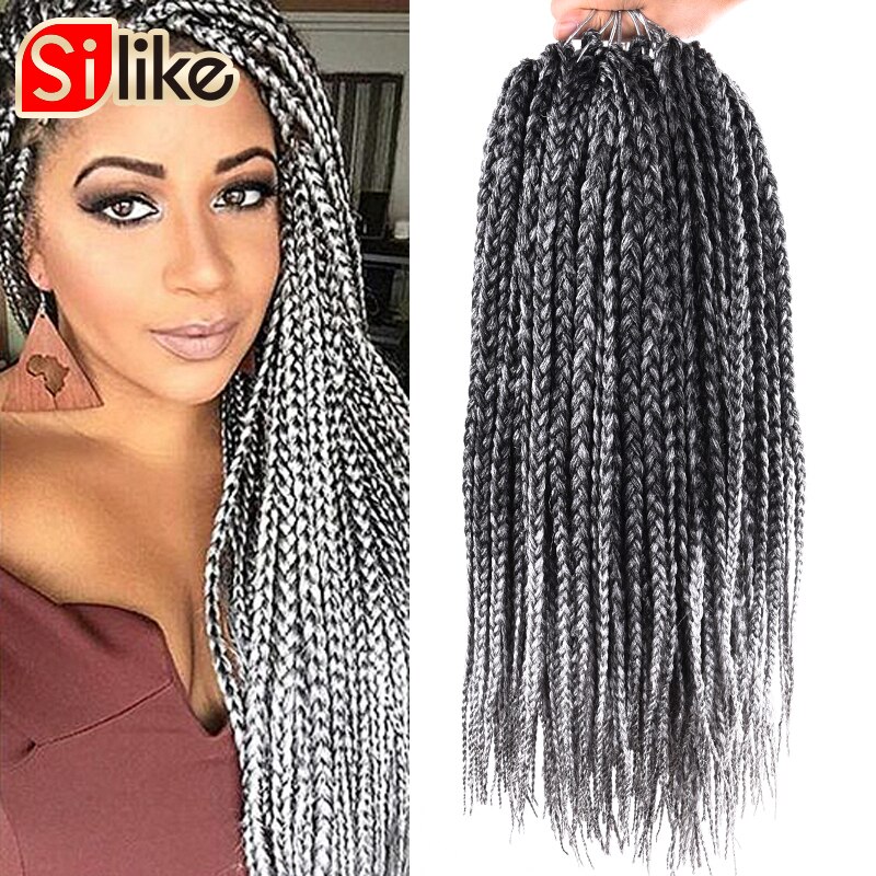 Silike-extensiones de cabello sintético degradado, de 3S caja pequeña, trenzas de ganchillo, 24 raíces, 18 ", Micro croché, peinados trenzados